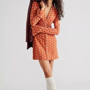 Free People Shayla Mini Dress Rust Polka Dot Button-Front Mini Dress Size Large
